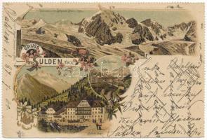 1900 Solda, Sulden (Südtirol); Panorama von der Schaubach Hütte (2573 m), St. Gertraud, Sulden Hotel. E. Stanzel Art Nouveau, floral, litho (EB)