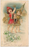 1907 Herzlichen Glückwunsch zum Neuen Jahre / New Year greeting art postcard, litho (lyuk / pinhole)