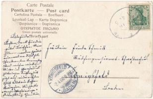 1906 Fröhliche Ostern / Easter greeting art postcard with painted egg and dwarves, litho (EB)