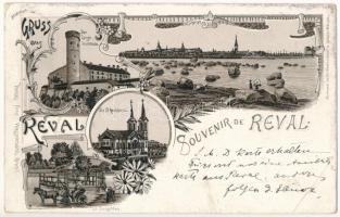 1898 (Vorläufer) Tallinn, Reval; Der Lange-Hermann, Die St. Karlskirche, St. Brigitten. Art Nouveau, floral, litho (EB)