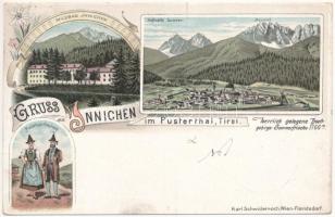 1897 (Vorläufer) San Candido, Innichen (Südtirol); Wildbad, Hofmarkt, Haunold, Pusterthaler Volkstracht. Karl Schwidernoch / spa, folklore (fa)