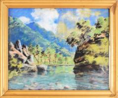 Sztelek Norbert (1884-1956): Nagybánya környéki táj. Pasztell, karton, jelzett, üvegezett, keretben, 29x36 cm A kép hátulján is van egy vázlat. / Norbert Sztelek (1884-1956): Surrondings of Baia Mare. Pastell on cardboard, signed, framed.