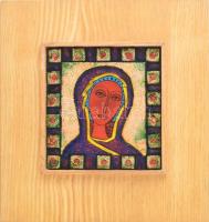 Lőrincz Vitus (1933): Madonna.. Tűzzománc. Jelzett. 14x16 cm. Fa keretben