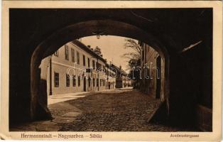 1915 Nagyszeben, Hermannstadt, Sibiu; Armbrustergasse. Emil Fischer, Jos. Drotleff / utca / street (EK)