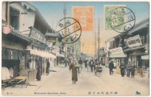 1924 Kobe, Motomachi Sanchome / street view, shops, Sakaeya & Co. Old Stamps & Postcards (EK)