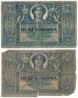 1919. augusztus 9. 20K (2x) T:VG,G az egyiken szakadás Hungary 1919. August 9th 20 Korona (2x) C:VG,G tears on one Adamo K20