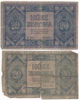 1919. augusztus 9. 20K (2x) T:VG,G az egyiken szakadás
Hungary 1919. August 9th 20 Korona (2x) C:VG...
