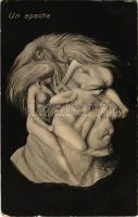 Un apache. ASV Serie tetes trompeuses No. 6. / Erotikus optikai illúziós képeslap meztelen hölgyekkel / Erotic optical illusion with nude ladies (EB)