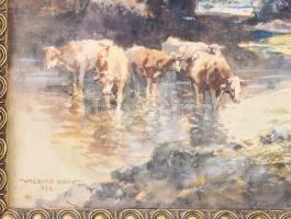Wallburg Egon (Zórád Ernő, 1911-2004): Tehenek a vízben, 1939. Akvarell, papír. Jelzett. Üvegezett, ...