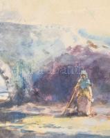 Wallburg Egon (Zórád Ernő, 1911-2004): Tehenek a vízben, 1939. Akvarell, papír. Jelzett. Üvegezett, ...