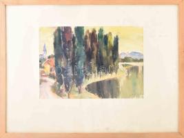 Olvashatatlan jelzéssel: Vízparti táj, 1978. Akvarell, papír. Üvegezett fakeretben, 24,5x35 cm