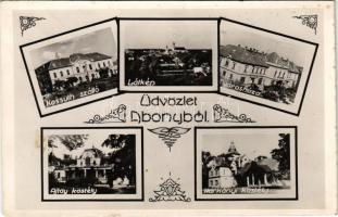 1939 Abony, Ajtay és Harkányi kastély, Kossuth szálló, Városháza, látkép. Járdány Gyula felvétele (fl)