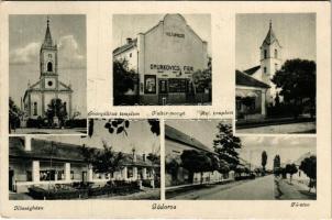 1952 Gádoros, Községháza, Fő utca, Kultúr mozgó (mozi), evangélikus és református templom
