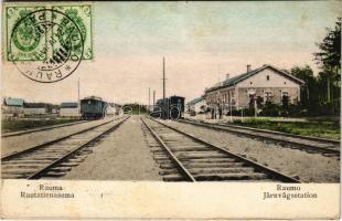 1909 Rauma, Raumo; Rautatienasema / Järnvägsstation / railway station, train (fl)