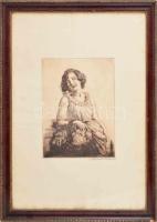 Prihoda István (1891-1965): Lány virágokkal. Rézkarc, papír, jelzett. Dekoratív, üvegezett, kissé sé...