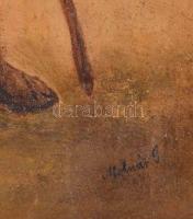 Molnár jelzéssel: Vándor. Olaj, karton. Dekoratív, kopott fakeretben. 48,5x28 cm