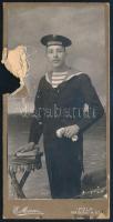 1900 Az Osztrák-magyar haditengerészet S.M.S. Sankt Georg hadihajójának matróza. Sérült fotó 9x17 cm / Sailor of the S.M.S. Sankt Georg. Damaged photo. 9x17 cm