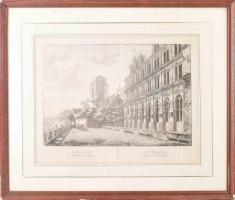Peter Speeth (1772-1831), Georg Primavesi (1774-1855): A heidelbergi kastély terasza (Der Altan des Heidelberger Schlosses). Rézmetszet, papír. Jelzett a metszeten. Sérült, javított. Üvegezett, kissé sérült fakeretben. 29,5x42 cm