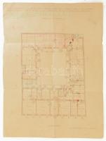 1916 A budapesti m. kir. állami szemkórház kibővítési céljára VIII. Kálvária tér 5. sz. alatti bérház átalakítási tervrajza, emeleti alaprajz, 1 : 100, rajta ceruzás kiegészítésekkel. Hajtva, kis sérülésekkel, 48x36,5 cm