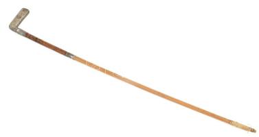 Feldsberg Budapest antik lovaglópálca, ezüst (Ag) fejjel, címeres, jelzett, vége hiányos, h: 73 cm