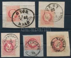 1867 5 db 5kr 1-1 kivágáson szép / olvasható bélyegzésekkel