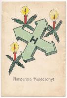 1938 Hungarista Karácsonyt! A Magyar Hungarista Mozgalom nyilaskeresztes üdvözlete, propaganda / Hungarian Arrow Cross propaganda, Christmas greeting (gyűrődések / creases)