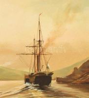 Hegedűs Sándor (-): Vitorlás, 1989. Olaj, vászon, jelzett. Dekoratív fakeretben. 38,5×48,5 cm