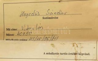 Hegedűs Sándor (-): Vitorlás, 1989. Olaj, vászon, jelzett. Dekoratív fakeretben. 38,5×48,5 cm