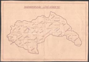 cca 1941-1944 Magyarország légó-körzetei, térkép, 21x30,5 cm