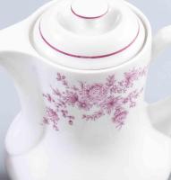 Hollóházi lila virágmintás kávés készlet. Jelzett, minimális kopottsággal, teljes