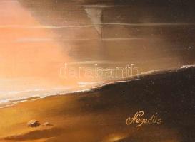 Hegedűs Sándor (-): Öböl hajóval. Olaj, vászon, faroston, jelzett. Dekoratív fakeretben. 40×49,5 cm