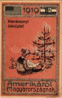1919 Karácsonyi üdvözlet Amerikáról Magyarországnak. Nem képeslap hátoldalú propagandalap / Hungarian military Christmas propaganda card from the USA (non PC) (EK)