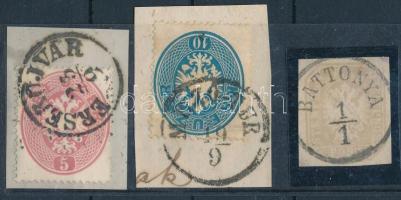 1863 5kr + 10kr 1-1 kivágáson + Hírlapbélyeg szép / olvasható bélyegzésekkel (6.700)