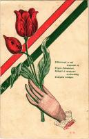 1906 Fölvirrad a mi napunk is végre-valahára, kihajt a magyar szabadság tulipán virága. Hazafias propaganda magyar szalaggal / Hungarian patriotic propaganda, tulip with ribbon (Rb)