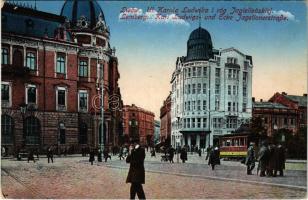 Lviv, Lwów, Lemberg; Ul. Karola Ludwika i róg Jagiellonskiej / Karl Ludwigs- und Ecke Jagellonerstraße / street view, tram (EK)