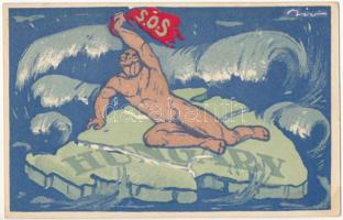 Mentsétek meg Magyarországot! Országos Propaganda Bizottság / S.O.S.! People of the West! Save us! Hungarian irredenta propaganda art postcard s: Biró (fl)