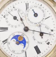 Komplikációs zsebóra. Holdfázisos, naptáras, kézi felhúzós, szép állapotban, működik. 50 mm