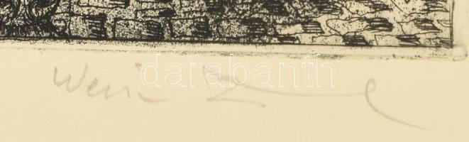 Weisz Zsuzsa (1925-2017): Mária Magdolna-templom, Buda (Városkép a Magdolna toronnyal). Rézkarc, pap...