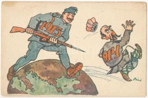 1914-1915 Első világháborús osztrák-magyar szerb-ellenes katonai propaganda. Magyar Földrajzi Intézet Részvénytársaság kiadása / WWI K.u.k. anti-Serbian military mocking card, propaganda s: Biró (EK)