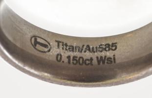Titán, gyűrű, 14k arany csíkkal (Au), 0,15 ct gyémánt, jelzett, m:53