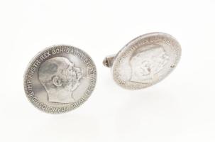 Ezüst mandzsetta Ferenc Józsefet ábrázoló 1 koronás ezüst pénzekből. 15 g