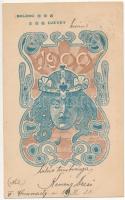 1899 (Vorläufer) Boldog újévet 1900! Szecessziós művészlap / Art Nouveau New Year greetint art s: Beck (EB)