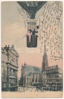 1912 Wien, Vienna, Bécs; Montage with hot air balloon, lady and gentleman (EK)