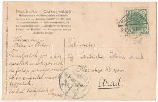 1907 Wien, Vienna, Bécs; Karlskirche. Gruss aus Wien / Art Nouveau, floral frame with tree trunk (fl...