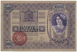 1918. 10.000K piros "MAGYARORSZÁG" felülbélyegzéssel, "1003 33558" sorszámmal, egyik oldala magyar, a másik német nyelvű T:F szakadás