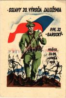 1938 Kassa, Kosice; Oslavy 20. Vyrocia Zalozenia. P. Pl. 32. &quot;Gardsky&quot; / 20th anniversary of the foundation of P. Pl. 32 &quot;Gardsky&quot;. Czechoslovakian military propaganda art postcard + So. Stpl s: Böhmer (EK)