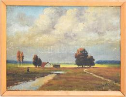 Mesterházy Dénes (1900-1949 körül): Táj. Olaj, vászon, kartonon, jelzett. Fakeretben, 23,5×31 cm