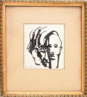 Mohácsi Regős Ferenc (1917-2003): Portrék. Tus, papír, jelzett, üvegezett fakeretben, 14x13 cm