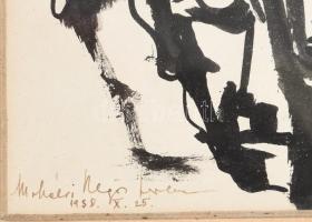 Mohácsi Regős Ferenc (1917-2003): Portrék. Tus, papír, jelzett, üvegezett fakeretben, 14x13 cm