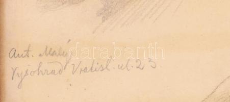 František Ženíšek (1849-1916): Tanulmányrajz. Ceruza, papír, jelzés nélkül, hátoldalán feliratozott,...